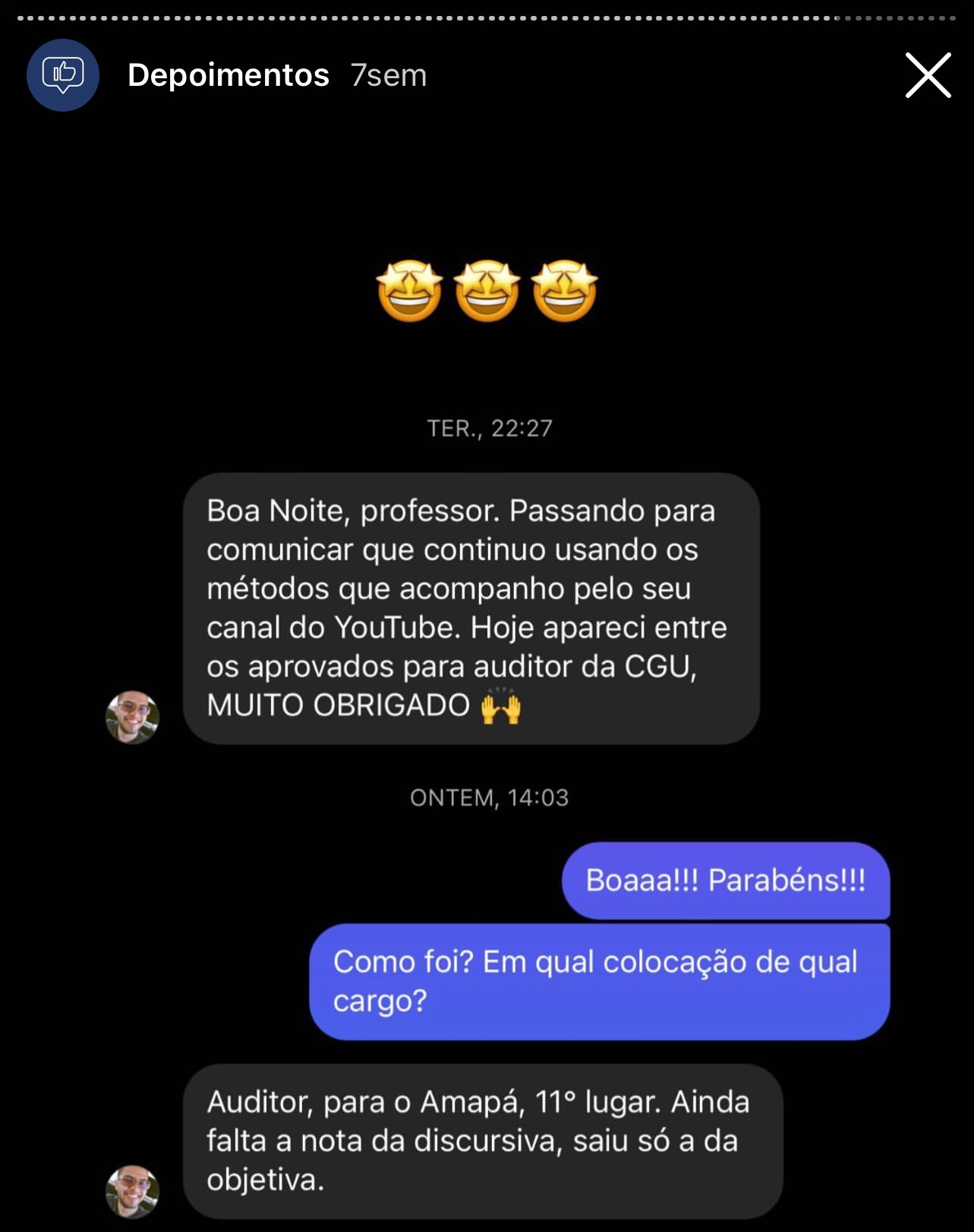 Depoimento de aluno aprovado