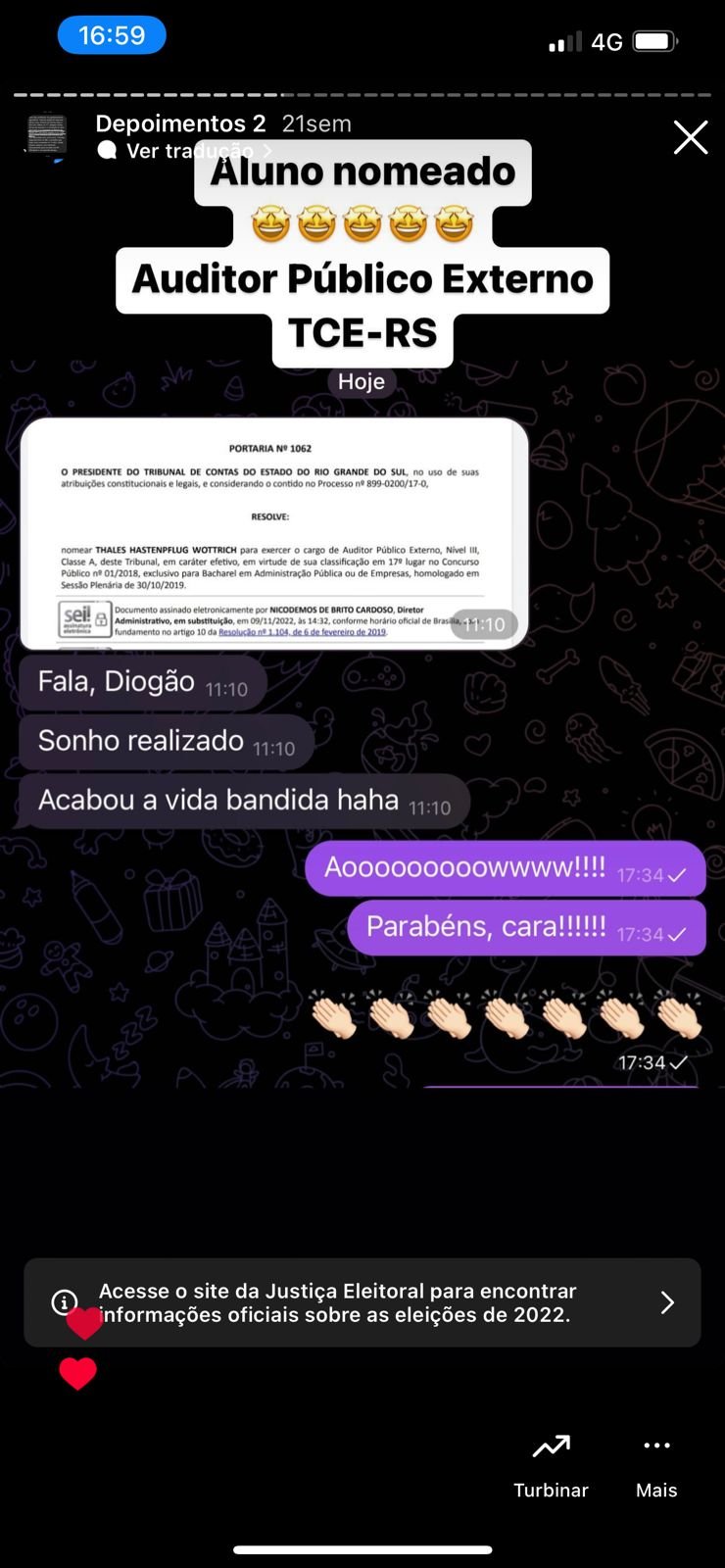 Depoimento de aluno aprovado