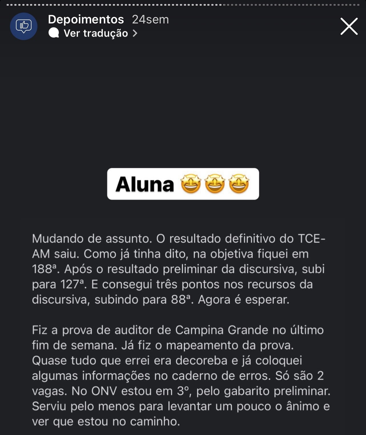 Depoimento de aluno aprovado