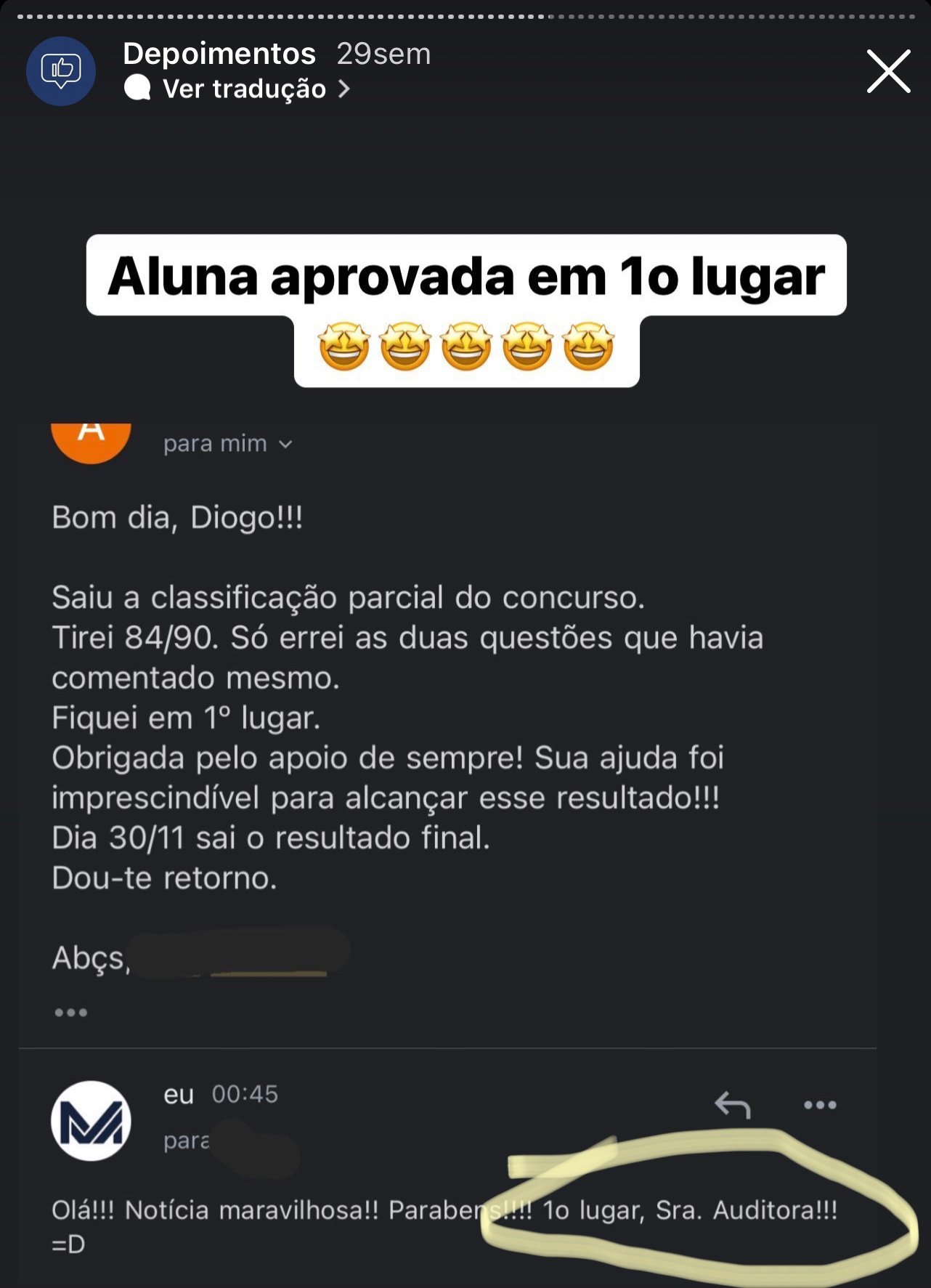 Depoimento de aluno aprovado